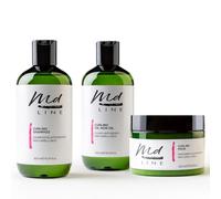 Md LINE Kit de tratamiento profesional para el cabello rizado, antiencrespamiento y definición - Champú + máscara + aceite no aceite, rizos perfectos sin sulfatos, siliconas ni parabenos, set Curly