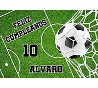 MDA Foto Comestible, OBLEA o Papel de AZÚCAR, FÚTBOL GOL, Pesonalizada Foto con Nombre, Edad y Texto, para Tartas y Magladenas de Cumpleaños, Varios Tamaños. Rectangular 1.