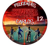 MDA Foto Comestible, OBLEA o Papel de AZÚCAR, STRANGER THINGS, Pesonalizada Foto con Nombre, Edad y Texto, para Tartas y Magladenas de Cumpleaños, Varios Tamaños. Disco 5