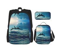 MDATT American Camouflage Purple Mochila para Niñas Mochilas Escuela con Lonchera y Estuche 3 en 1 Juego de Bolsas Escolares, Aviones de combate, Talla única