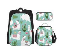 MDATT American Camouflage Purple Mochila para Niñas Mochilas Escuela con Lonchera y Estuche 3 en 1 Juego de Bolsas Escolares, Flor de cactus de alpaca, Talla única