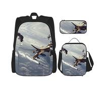MDATT American Camouflage Purple Mochila para Niñas Mochilas Escuela con Lonchera y Estuche 3 en 1 Juego de Bolsas Escolares, Aviones, Talla única