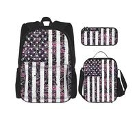 MDATT American Camouflage Purple Mochila para Niñas Mochilas Escuela con Lonchera y Estuche 3 en 1 Juego de Bolsas Escolares, Camuflaje Americano Púrpura, Talla única