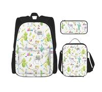 MDATT American Camouflage Purple Mochila para Niñas Mochilas Escuela con Lonchera y Estuche 3 en 1 Juego de Bolsas Escolares, Alpaca Llama Cactus Bandera Montaña, Talla única