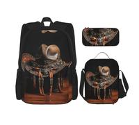 MDATT American West Rodeo Hat Mochilas de estudio con lonchera estuche de lona bolsa de viaje para estudiantes de primaria, Black, Talla única, Juego de mochila escolar