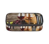 MDATT Art Red Wine Galsses & Grapes Colorido Estuche para lápices con cremallera Bolsa Organizador para Oficina Viaje Holder Box, Black, Talla única, Maleta