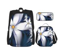 MDATT Artistic Daisy - Mochila floral con fiambrera, mochila de anime, mochila escolar, mochila para libros, juego de mochila para tres personas, Black, Talla única, Juego de mochila escolar