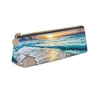 MDATT Beach Sunset Ocean - Estuche multifuncional de piel con gran capacidad de almacenamiento, diseño triangular clásico, White, Talla única, Bolsa de maquillaje