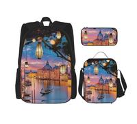 MDATT Beautiful Places - Mochila con fiambrera, mochila de anime, mochila escolar, mochila para tres personas, Black, Talla única, Juego de mochila escolar