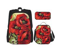MDATT Beauty Grand Canyon - Mochila escolar para niñas con lonchera y estuche escolar 3 en 1, Hermosa flor de amapola roja, Talla única