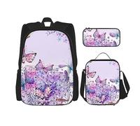 MDATT Beauty Grand Canyon - Mochila escolar para niñas con lonchera y estuche escolar 3 en 1, Hermosa mariposa morada, Talla única