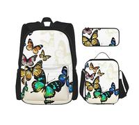 MDATT Beauty Grand Canyon - Mochila escolar para niñas con lonchera y estuche escolar 3 en 1, Hermosa mariposa verde y amarilla, Talla única