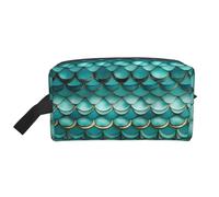 MDATT Bolsa de almacenamiento de escamas de pez verde azulado, pequeña bolsa de maquillaje para bolso, bolsa de maquillaje de viaje, mini bolsa de cosméticos para hombre, Escama de pez verde azulado