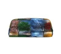 MDATT Bolsa de cuero con estampado de árbol de la vida para las cuatro estaciones, bolsa de cuero con cremallera para bolígrafos, lápices, marcadores, Silver, Talla única, Neceser de maquillaje