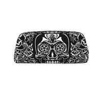 MDATT Bolsa de cuero con estampado de calaveras de azúcar con flores negras para bolígrafos, lápices, marcadores, Gold, Talla única, Neceser de maquillaje
