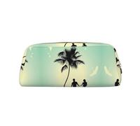 MDATT Bolsa de cuero para lápices con estampado de pareja casada caminando en la playa para bolígrafos, lápices, marcadores, Gold, Talla única, Neceser de maquillaje