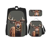 MDATT Bonita mochila con diseño de búho con lonchera y estuche de lápices de 3 pulgadas, mochilas Kawaii con bolsa de almuerzo a juego, Beauty Deer, Talla única, Mochilas daypack