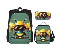 MDATT Bonita mochila de abeja de dibujos animados con lonchera y estuche de lápices de 3 pulgadas, mochilas Kawaii con bolsa de almuerzo a juego, Abeja de dibujos animados, Talla única, Mochilas de