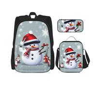MDATT Bonita mochila de pug de chihuahua con lonchera y estuche de lápices de 3 pulgadas, mochilas kawaii con bolsa de almuerzo a juego, Muñeco de nieve feliz de Navidad, Talla única, Mochilas daypack