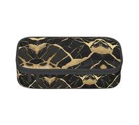 MDATT Brooklyn Bridge S - Estuche para lápices de gran capacidad con 4 compartimentos para hombres y mujeres, Textura de mármol negro dorado, Talla única, moderno