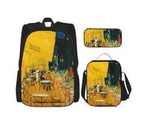 MDATT Cafe Terrace at Night - Mochila con fiambrera, mochila de anime, mochila escolar, mochila para tres personas, Black, Talla única, Juego de mochila escolar