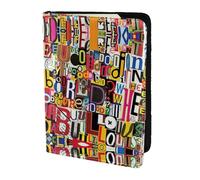 MDATT Cartera de viaje de cuero vacuno con impresión de letras y números para mujeres y hombres, organizador de documentos, soporte para pasaportes para viajes, Black, Talla única