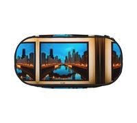 MDATT Chicago Reflected - Estuche grande para lápices, organizador suave con cremallera, estuche portátil para adultos, Black, Talla única, Organizador de bolsas