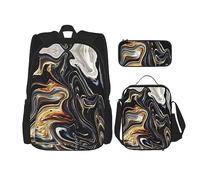 MDATT Ciencia abstracta ilustración química mochila 3D para niñas mochilas escuela con lonchera y estuche 3 en 1 juego de bolsas escolares, Textura de tinta de mármol abstracto, Talla única