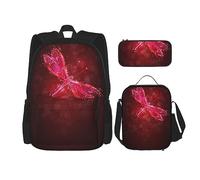 MDATT Ciencia abstracta ilustración química mochila 3D para niñas mochilas escuela con lonchera y estuche 3 en 1 juego de bolsas escolares, Libélula roja abstracta, Talla única