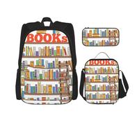 MDATT Divertida colección de estantes para libros y mochila de escalera con fiambrera, mochila de anime, mochila escolar, mochila para tres personas, Black, Talla única, Juego de mochila escolar