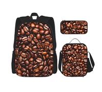 MDATT Divertida mochila con estampado de leopardo para niñas, mochilas escolares con lonchera y estuche 3 en 1 juego de bolsas escolares, Granos de café tostados divertidos, Talla única
