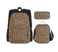 MDATT Divertida mochila con estampado de leopardo para niñas, mochilas escolares con lonchera y estuche 3 en 1 juego de bolsas escolares, Divertido estampado de leopardo, Talla única