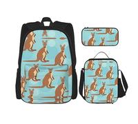 MDATT Divertida mochila con estampado de leopardo para niñas, mochilas escolares con lonchera y estuche 3 en 1 juego de bolsas escolares, Divertido para el zoológico canguro, Talla única