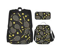 MDATT Divertida mochila con raquetas de tenis y pelotas de tenis con fiambrera, mochila de anime, mochila escolar, mochila para tres personas, Black, Talla única, Juego de mochila escolar