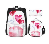 MDATT Divertida mochila de cerdito con fiambrera, mochila de anime, mochila escolar, mochila para tres personas, Black, Talla única, Juego de mochila escolar
