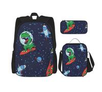 MDATT Divertida mochila de cohete de dinosaurio astronauta con fiambrera, mochila de anime, mochila escolar, mochila para tres personas, Black, Talla única, Juego de mochila escolar