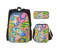 MDATT Divertidas chanclas y zapatillas de arte con fiambrera, mochila de anime, mochila escolar, mochila para libros, juego de mochila para tres personas, Black, Talla única, Juego de mochila escolar