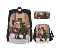 MDATT Divertidas mochilas de Navidad para estudiar con lonchera, estuche de lona, bolsa de viaje para estudiantes de primaria, Black, Talla única, Juego de mochila escolar