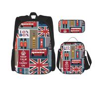 MDATT England Symbols - Mochila con fiambrera, mochila de anime, mochila escolar, mochila para tres personas, Black, Talla única, Juego de mochila escolar