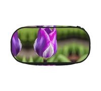 MDATT Estuche grande de tulipán morado, organizador suave con cremallera, estuche portátil para adultos, Black, Talla única, Organizador de bolsas