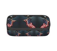 MDATT Estuche para lápices colorido con diseño de águila calva en 3D con bandera americana, con cremallera, organizador para oficina y viaje, Black, Talla única, Maleta