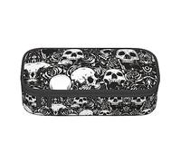 MDATT Estuche para lápices colorido con diseño de calavera floral negra con cremallera, organizador para oficina, viajes, caja, Black, Talla única, Maleta