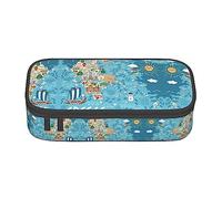 MDATT Estuche para lápices colorido con diseño de mapa de Grecia con cremallera, organizador para oficina y viaje, Black, Talla única, Maleta