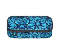 MDATT Estuche para lápices colorido con diseño de mariposas azules con cremallera, organizador para oficina, viajes, caja, Black, Talla única, Maleta