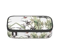 MDATT Estuche para lápices colorido con patrón de pájaros de bambú con cremallera, organizador para oficina y viaje, Black, Talla única, Maleta