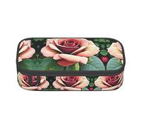 MDATT Estuche para lápices con diseño de redes de pesca de estrella de mar, gran capacidad, con 4 compartimentos, para hombres y mujeres, Flores de rosas rústicas, Talla única