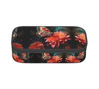 MDATT Estuche para lápices con diseño histórico de Old Tower Bridge de Londres, gran capacidad, con 4 compartimentos para hombres y mujeres, Flor y mariposa2, Talla única