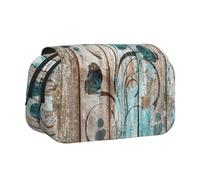 MDATT Estuche para lápices con estampado de flores verde azulado en tablones de madera para adultos, estuche de transporte duradero para bolígrafos, Black, Talla única, Organizador de bolsas