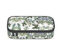 MDATT Estuche para lápices de hojas de eucalipto verde colorido con cremallera organizador para oficina y viaje, Black, Talla única, Maleta