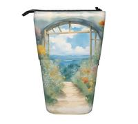 MDATT Estuche telescópico para lápices, organizador de papelería con cremallera, diseño de margaritas blancas, Acuarelas de temporada de hierbas y flores, Talla única, Estilo europeo y americano